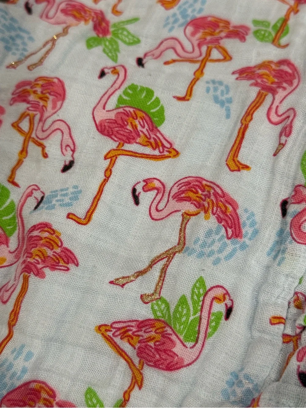 MudPie 6-9 month flamingo ruffle romper with cross cross back